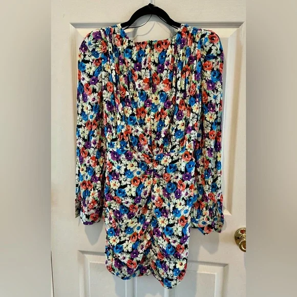 Zara Vibrant Floral Print Long Sleeve Mini Dress Ruched Skirt Design Woman Small - Picture 5 of 13